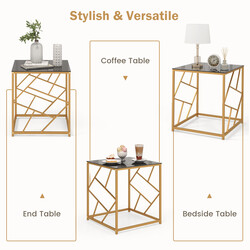 Sidobord med härdat glas och gyllene metallram för modern inredning 50 x 50 x 55 cm