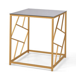 Sidobord med härdat glas och gyllene metallram för modern inredning 50 x 50 x 55 cm