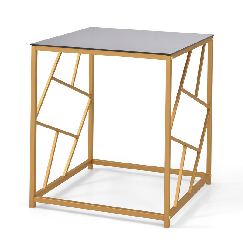 Sidobord med härdat glas och gyllene metallram för modern inredning 50 x 50 x 55 cm