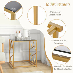 Sidobord med härdat glas och gyllene metallram för modern inredning 50 x 50 x 55 cm