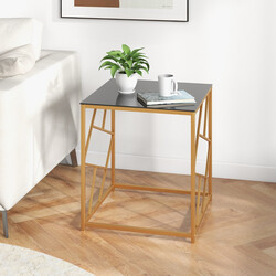 Sidobord med härdat glas och gyllene metallram för modern inredning 50 x 50 x 55 cm