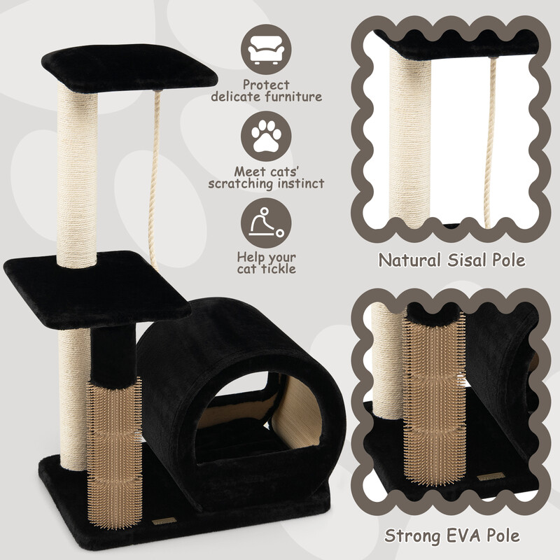 Klätterträd för katter med klösstolpe, viloplats och leksaker - svart 92 cm