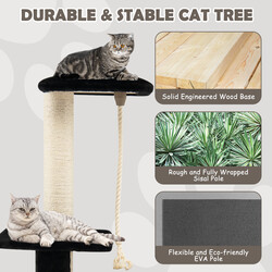 Klätterträd för katter med klösstolpe, viloplats och leksaker - svart 92 cm