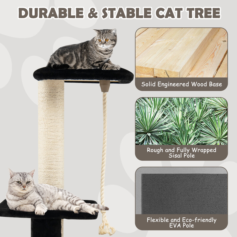 Klätterträd för katter med klösstolpe, viloplats och leksaker - svart 92 cm