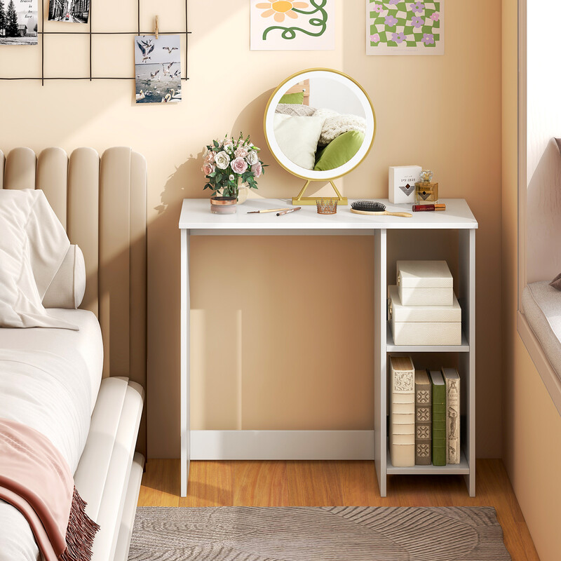 Litet vitt skrivbord med två hyllor för dator och kontor, 80 x 40 x 74 cm