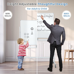 Dubbelsidig mobil whiteboard med gittermönster och ställning, justerbar höjd, 120x90 cm vit