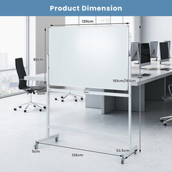 Dubbelsidig mobil whiteboard med gittermönster och ställning, justerbar höjd, 120x90 cm vit
