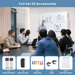 Dubbelsidig mobil whiteboard med gittermönster och ställning, justerbar höjd, 120x90 cm vit