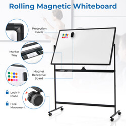 Dubbelsidig höjdjusterbar mobil magnetisk whiteboard 120x80 cm med aluminiumram och tillbehör