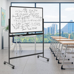 Dubbelsidig höjdjusterbar mobil magnetisk whiteboard 120x80 cm med aluminiumram och tillbehör