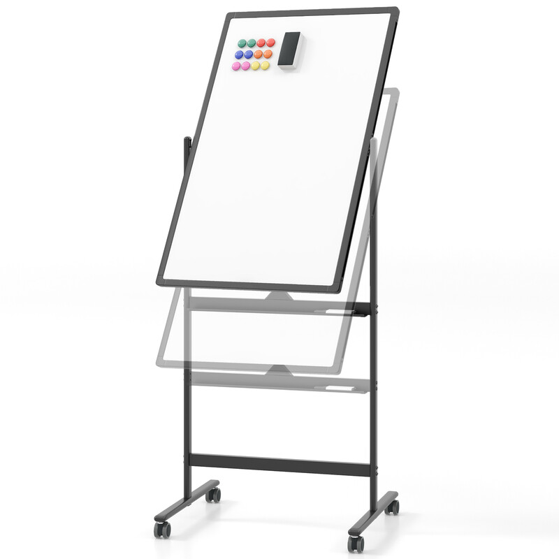 Dubbelsidig mobil whiteboard med pennhållare och tillbehör för skola och kontor 60 x 90 cm svart