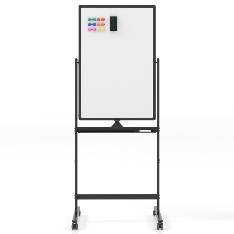Dubbelsidig mobil whiteboard med pennhållare och tillbehör för skola och kontor 60 x 90 cm svart