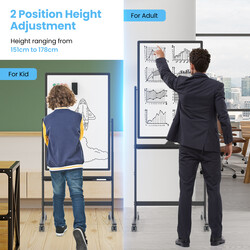 Dubbelsidig mobil whiteboard med pennhållare och tillbehör för skola och kontor 60 x 90 cm svart