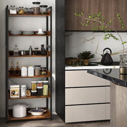 Metallbokhylla med 6 hyllor och 4 krokar i industriell vintage-design