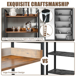 Metallbokhylla med 6 hyllor och 4 krokar i industriell vintage-design