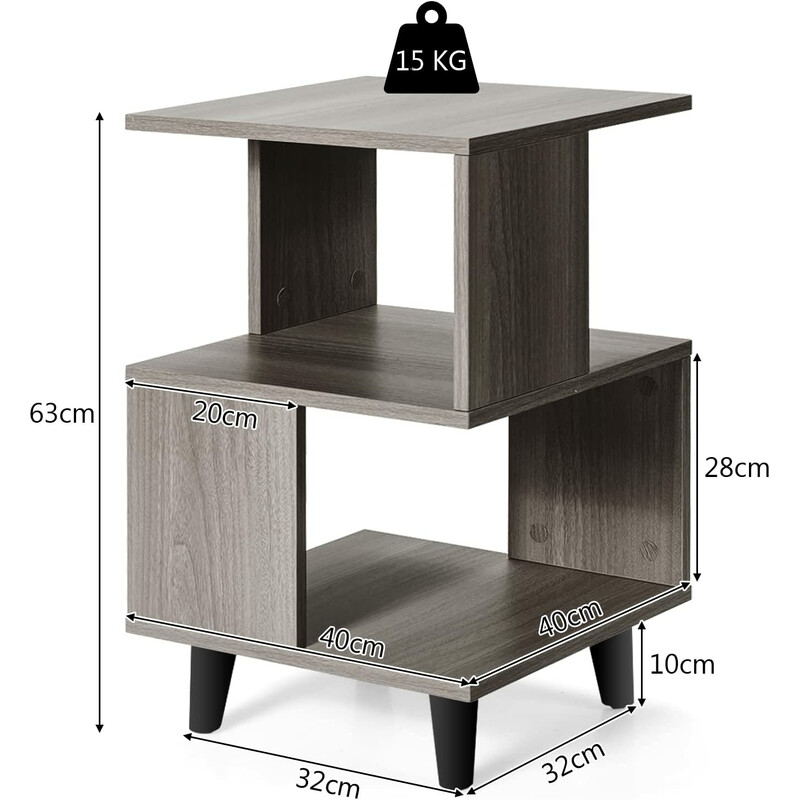 Tvåstegs sängbord set med massivträben i grått, 40 x 40 x 64 cm