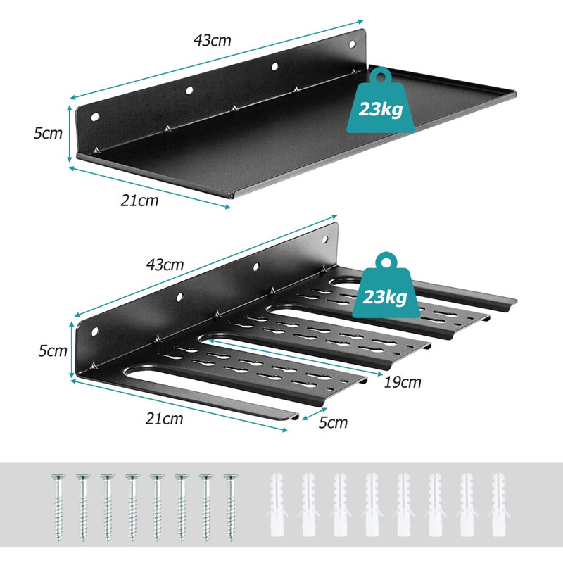 Vägghylla för verktyg med 4 hållare och 36 hål i hållbart kolstål