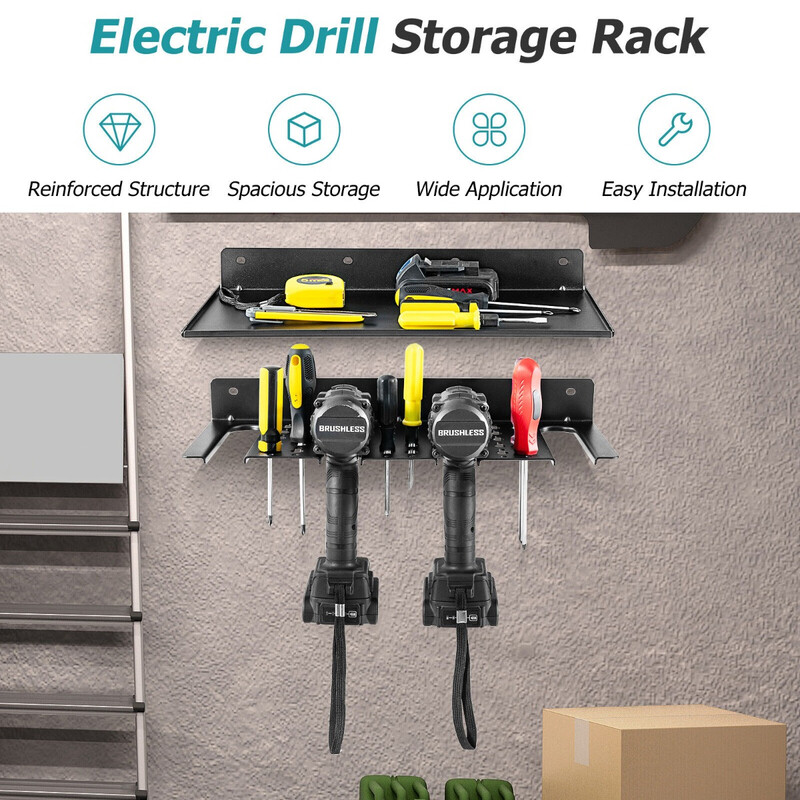 Vägghylla för verktyg med 4 hållare och 36 hål i hållbart kolstål