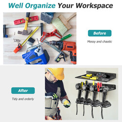 Vägghylla för verktyg med 4 hållare och 36 hål i hållbart kolstål