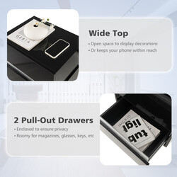 Svart LED-sängbord med fjärrkontroll och två lådor för modern inredning