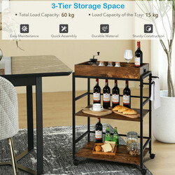 Serveringsvagn med avtagbar bricka och metallram i rustik brun och svart design