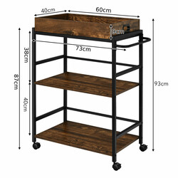 Serveringsvagn med avtagbar bricka och metallram i rustik brun och svart design