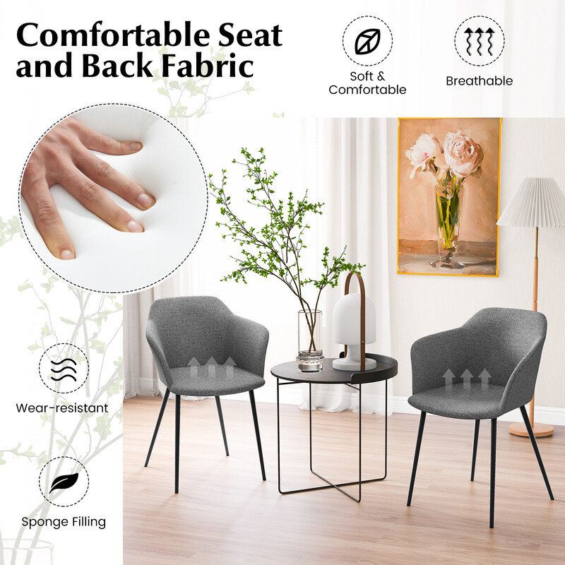 2-pack matstolar med ergonomisk ryggstöd och grå linneliknande klädsel
