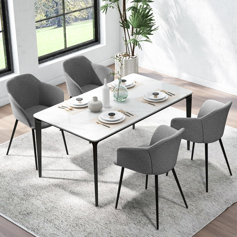 2-pack matstolar med ergonomisk ryggstöd och grå linneliknande klädsel