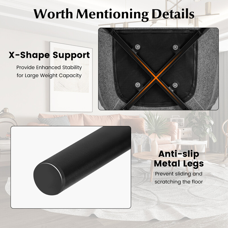 2-pack matstolar med ergonomisk ryggstöd och grå linneliknande klädsel