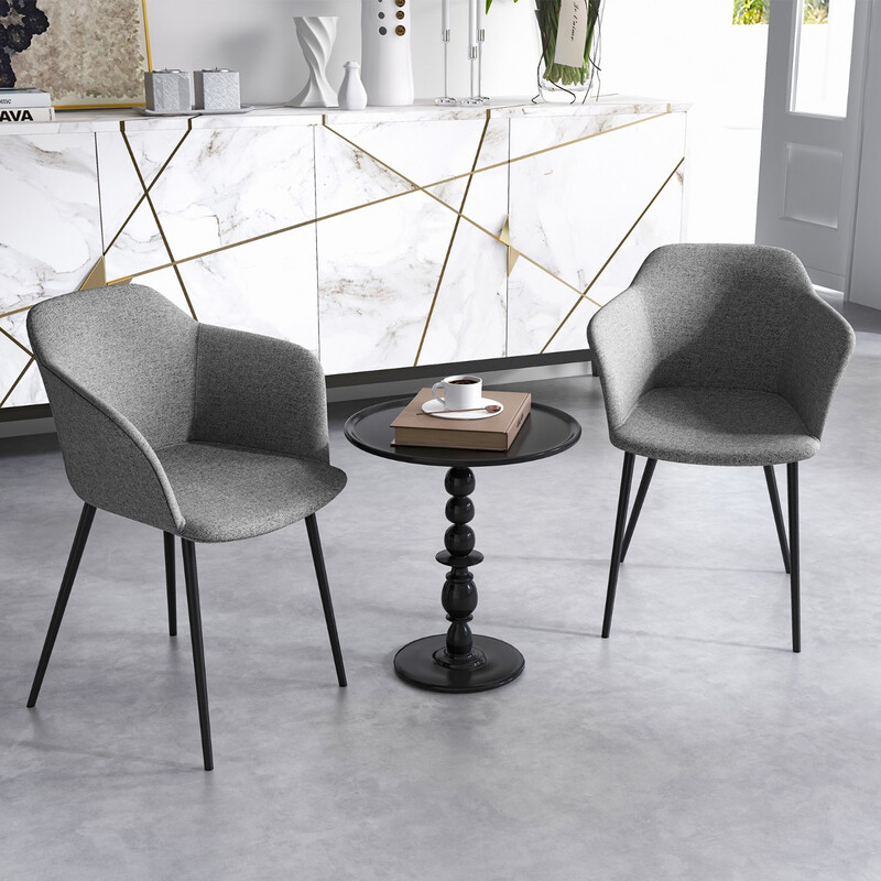 2-pack matstolar med ergonomisk ryggstöd och grå linneliknande klädsel