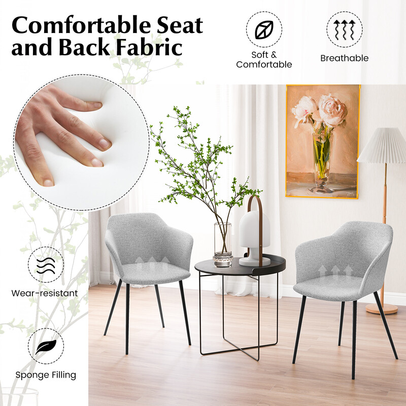 Set om 2 matstolar med ergonomisk ryggstöd och ljusgrå linneliknande klädsel