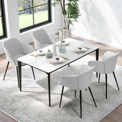 Set om 2 matstolar med ergonomisk ryggstöd och ljusgrå linneliknande klädsel