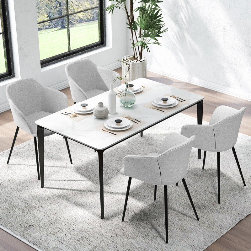 Set om 2 matstolar med ergonomisk ryggstöd och ljusgrå linneliknande klädsel