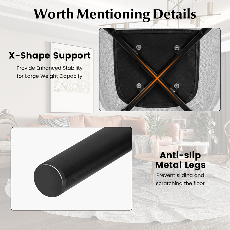 Set om 2 matstolar med ergonomisk ryggstöd och ljusgrå linneliknande klädsel