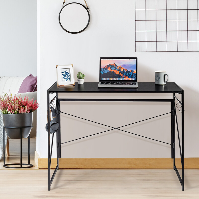 Hopfällbart skrivbord med metallram, 100x50 cm, svart, maxbelastning 115 kg