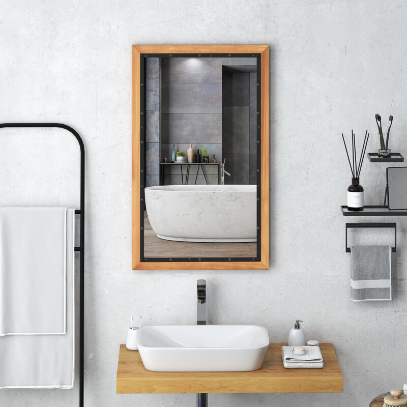 Rustik rektangulär väggspegel med naturlig ram 55 x 90 cm