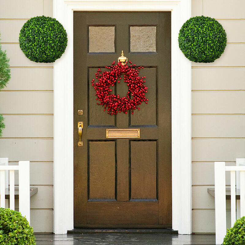 2-pack konstgjorda buxbomkulor UV-beständiga dekorationsbollar för inomhus och utomhusbruk