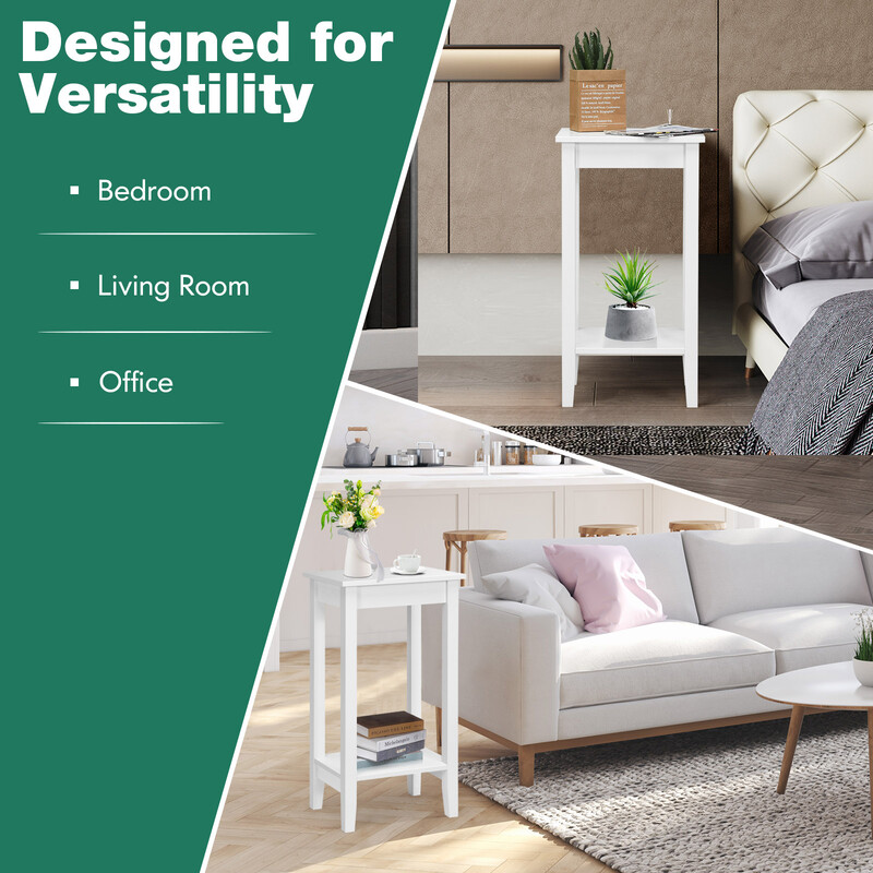 Högt sidobord i trä med två nivåer och vit finish