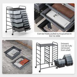 Förvaringsvagn med 15 löstagbara lådor och hjul, svart, 63 x 37 x 87 cm