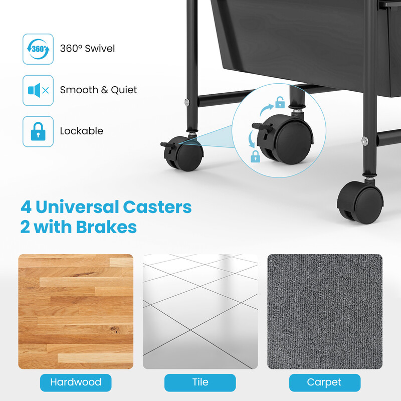 Förvaringsvagn med 15 löstagbara lådor och hjul, svart, 63 x 37 x 87 cm