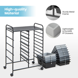 Förvaringsvagn med 15 löstagbara lådor och hjul, svart, 63 x 37 x 87 cm