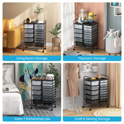 Förvaringsvagn med 15 löstagbara lådor och hjul, svart, 63 x 37 x 87 cm