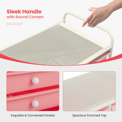 Förvaringsvagn med 15 lådor och hjul, rosa, 63 x 37 x 87 cm