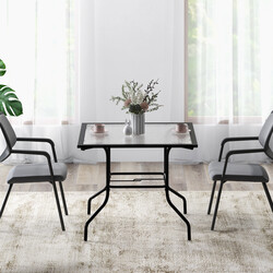 Terrassbord 89 cm med parasollhål och svart bordsskiva i härdat glas