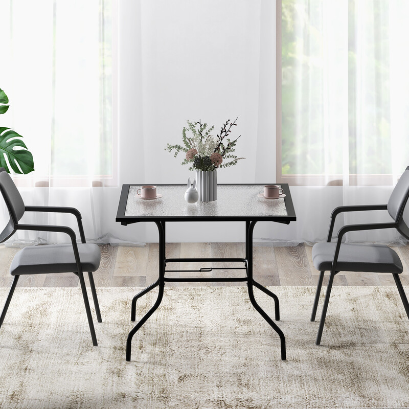 Terrassbord 89 cm med parasollhål och svart bordsskiva i härdat glas