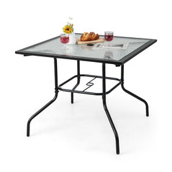 Terrassbord 89 cm med parasollhål och svart bordsskiva i härdat glas