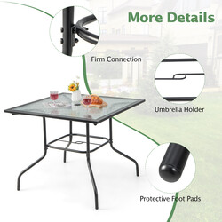 Terrassbord 89 cm med parasollhål och svart bordsskiva i härdat glas