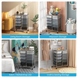 Förvaringsvagn med 15 löstagbara lådor och hjul för hem och kontor