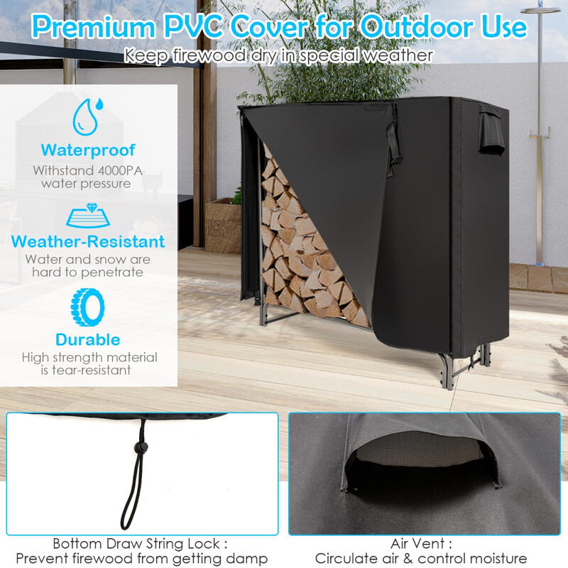 Utvändig vedförvaring i metall med vattentätt skydd, 122,5 x 35,5 x 122,5 cm