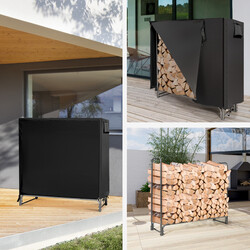 Utvändig vedförvaring i metall med vattentätt skydd, 122,5 x 35,5 x 122,5 cm